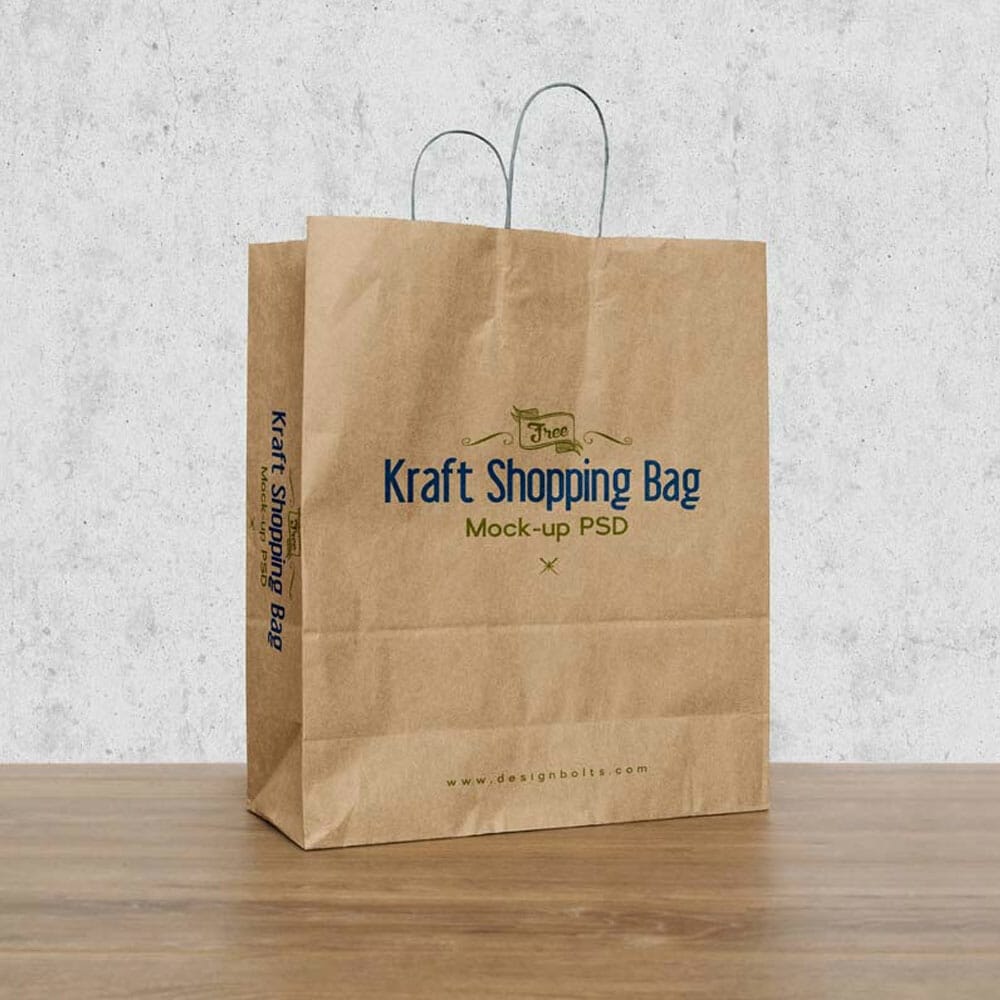 Free Kraft Paper Shopping Bag Mockup PSD