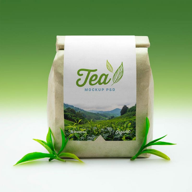 Free Organic Tea Standing Pouch Mockup PSD