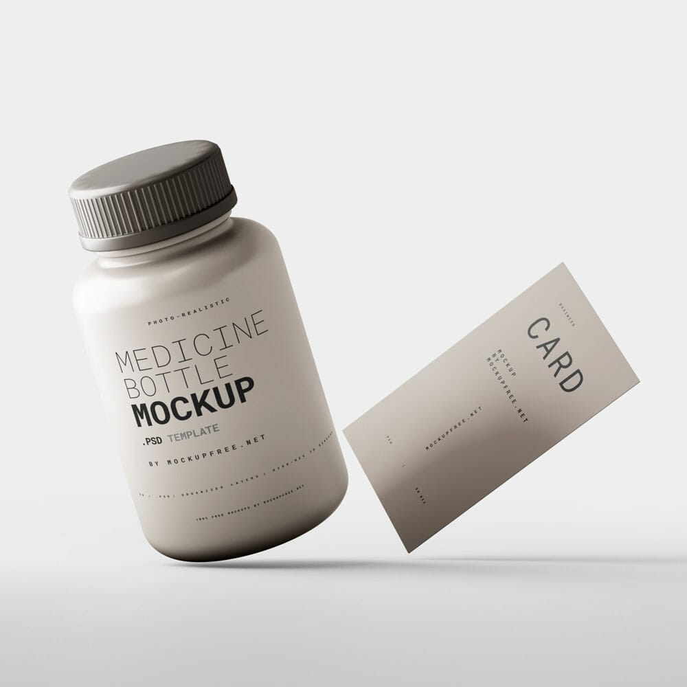 Free Plastic Medicine Bottle With Business Card Mockups