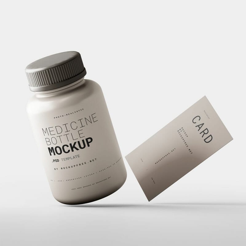 Free Plastic Medicine Bottle With Business Card Mockups