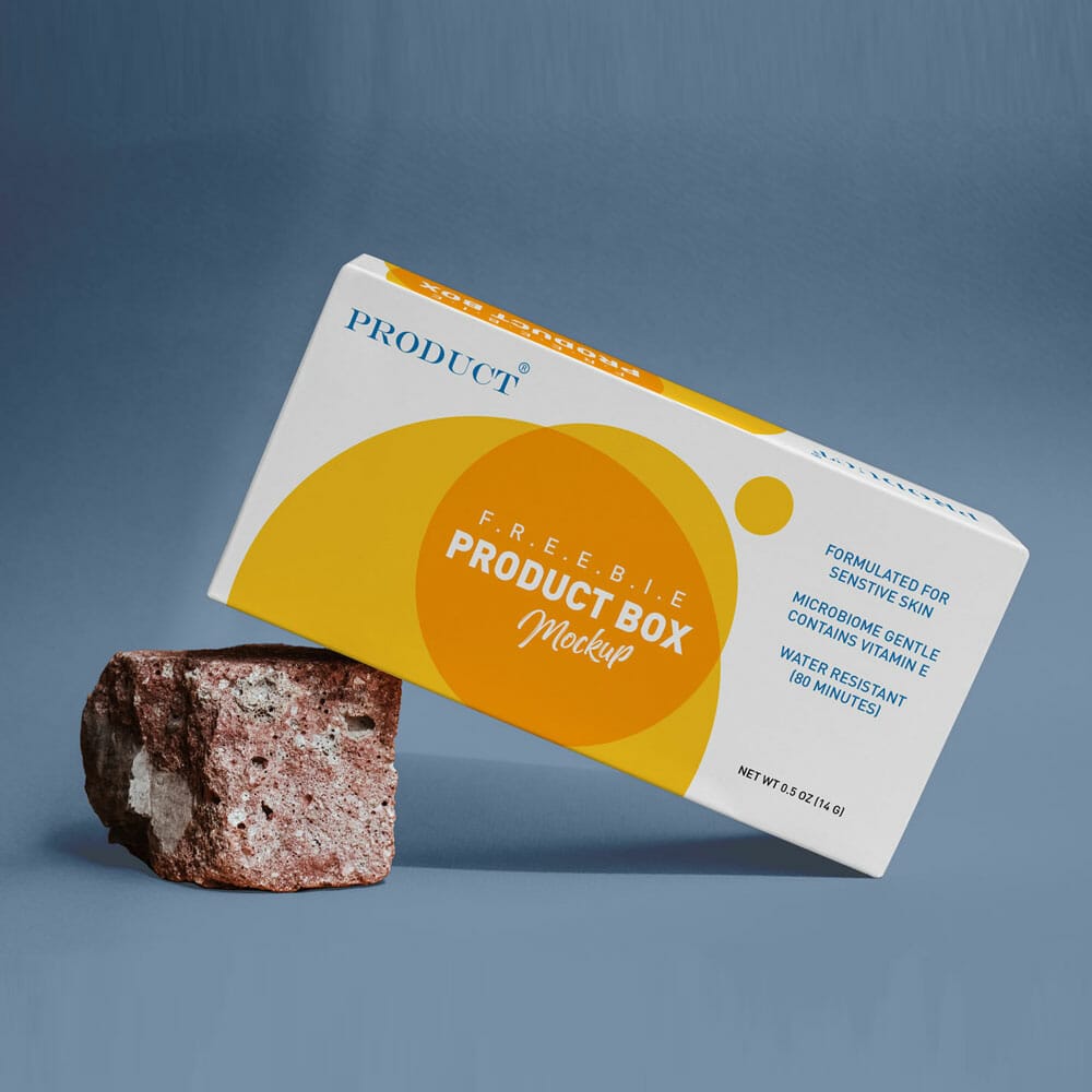 Free Product Box On Rock Mockup PSD