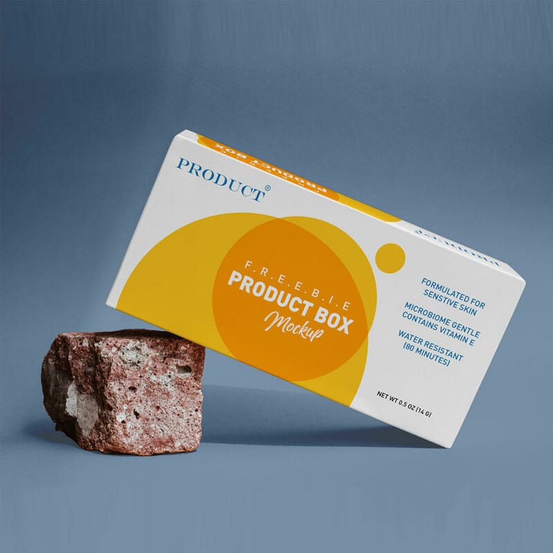 Free Product Box On Rock Mockup PSD