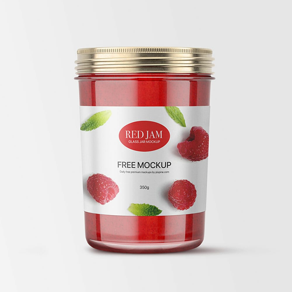 Free Red Jam Glass Jar Mockup