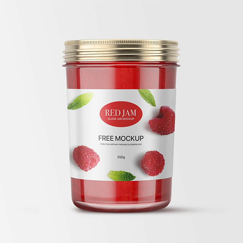 Free Red Jam Glass Jar Mockup
