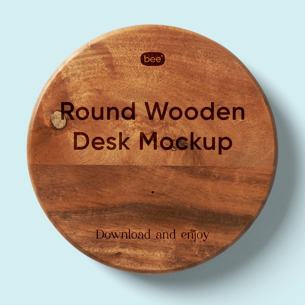 Free Round Wooden Desk Mockup