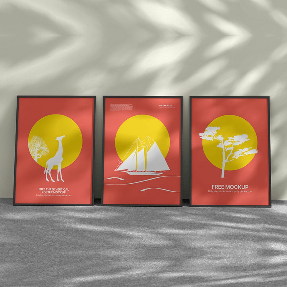 Free Three Vertical Poster Mockup