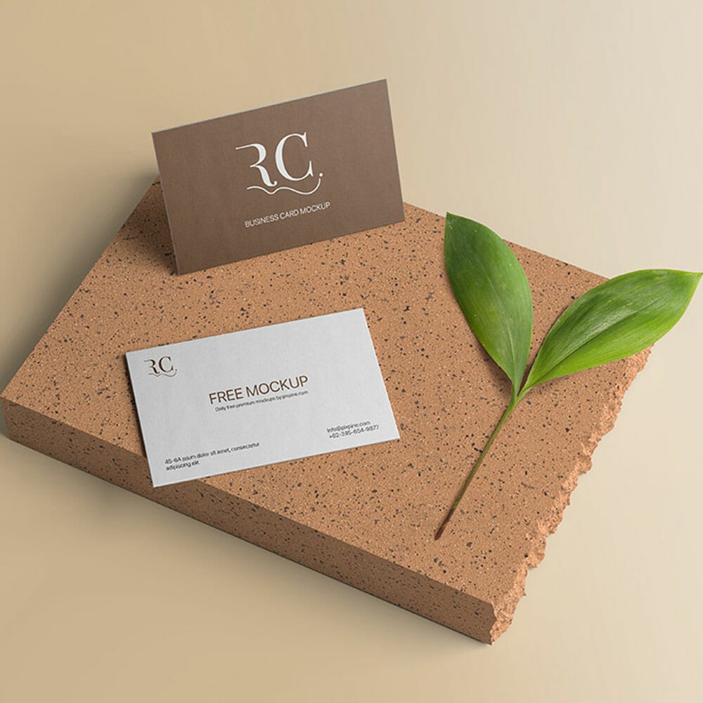 Free Two Business Card On Brick Mockup