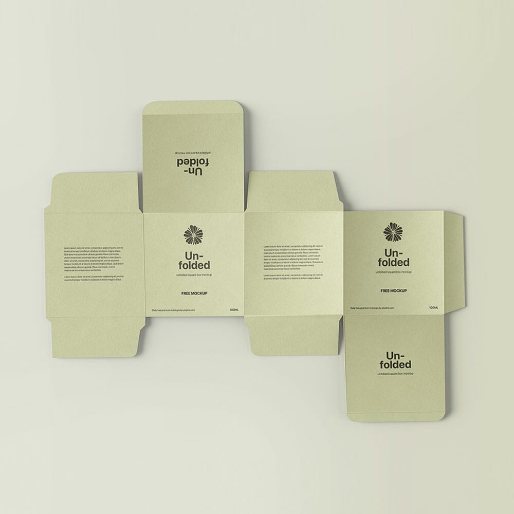 Free Unfolded Square Box Mockup