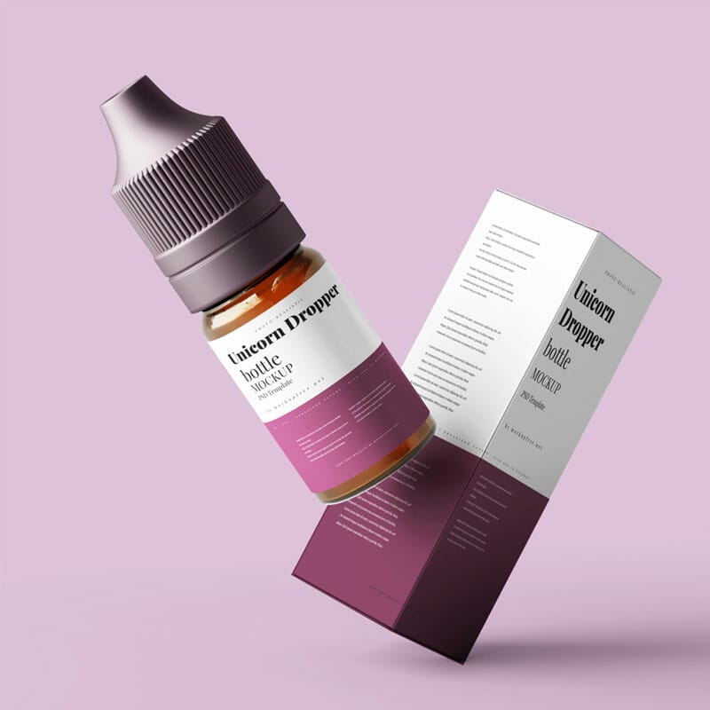 Free Unicorn Dropper Bottle and Box Mockup