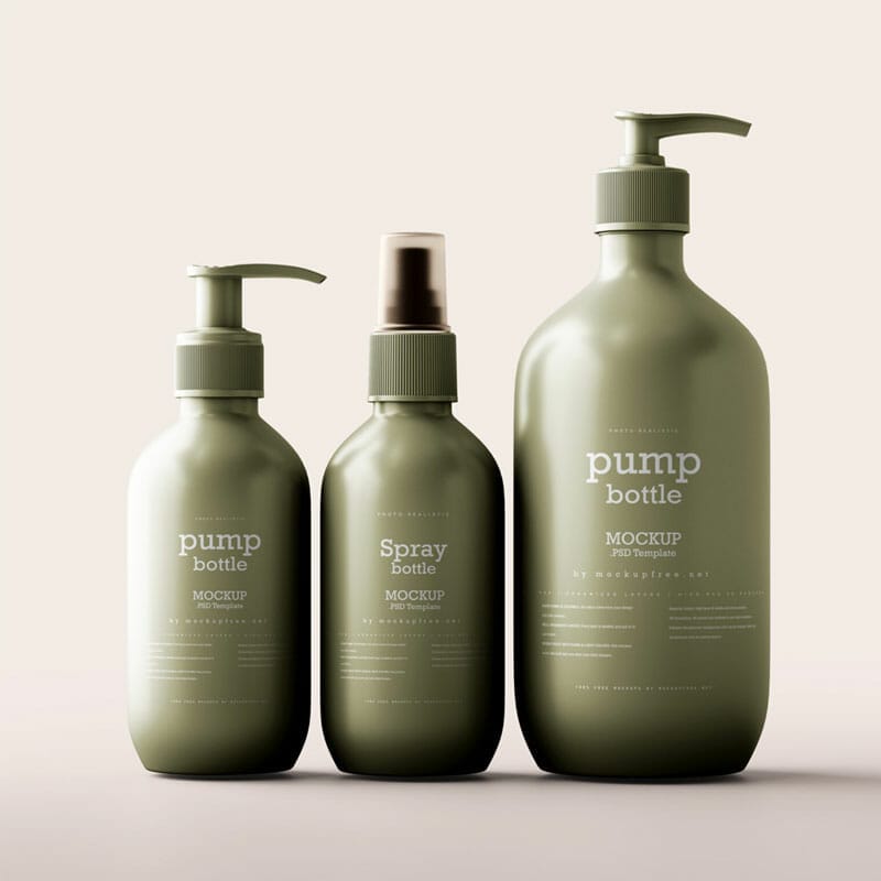 Two Pump Bottles & Spray Bottle Mockups
