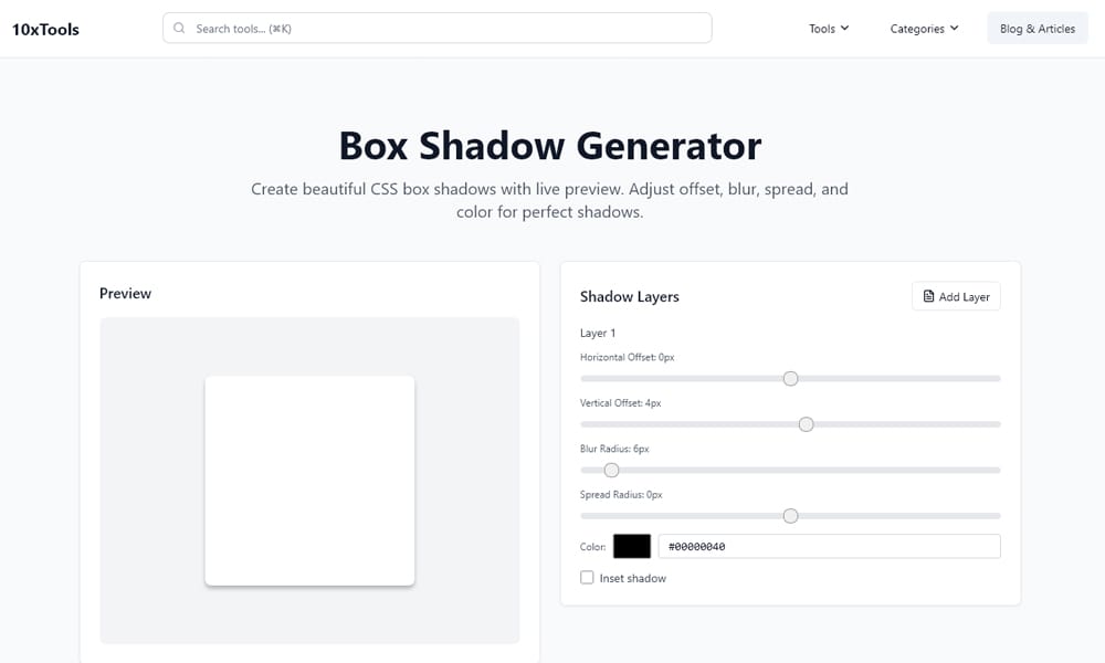 10xTools Box Shadow Generator