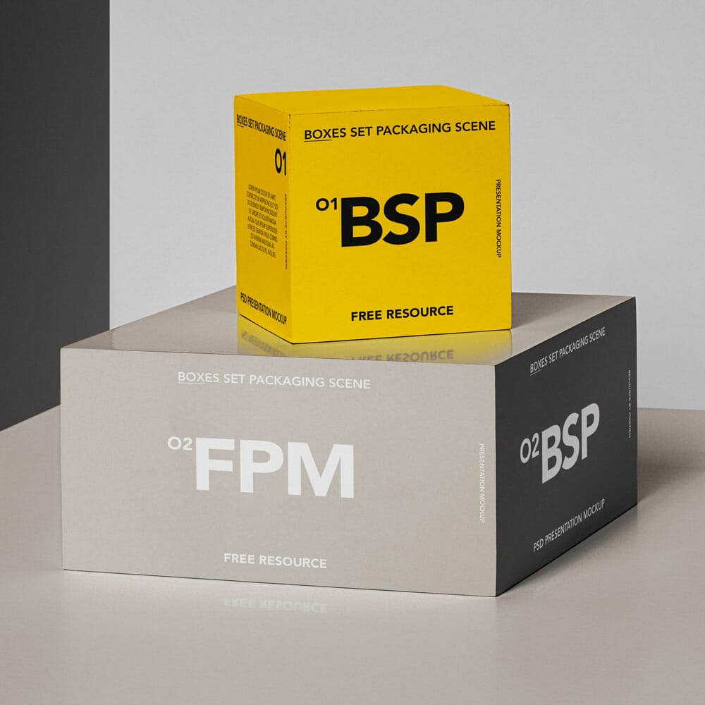 Boxes Set PSD Packaging Scene Mockup