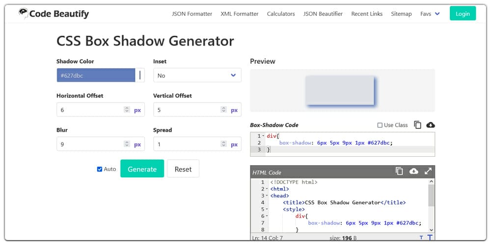 Codebeautify CSS Box Shadow Generator