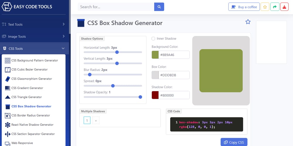 Easycodetools CSS Box Shadow Generator 