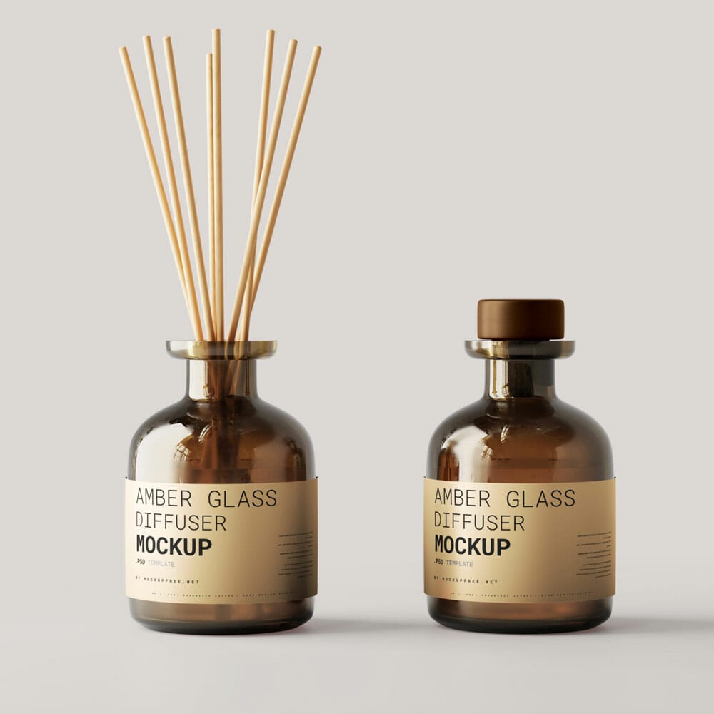 Free Amber Glass Reed Diffuser Mockups