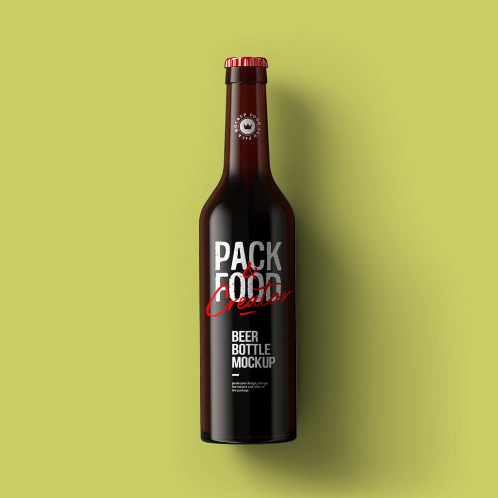 Free Beer Bottle Mockup Top View PSD Template