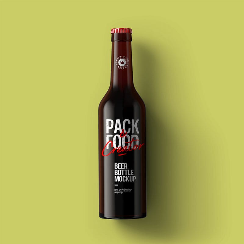 Free Beer Bottle Mockup Top View PSD Template