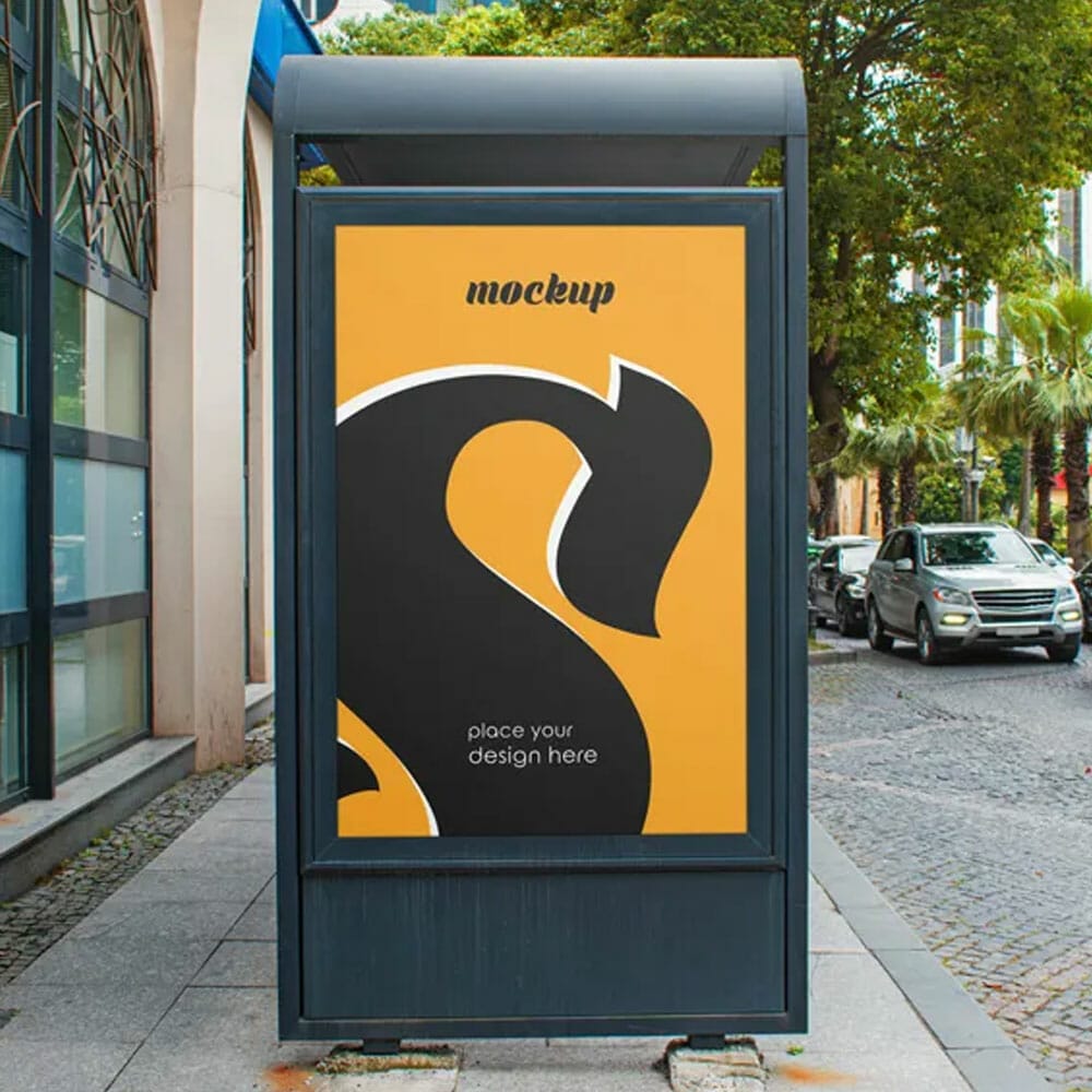 Free Bus Stop Billboard Mockup