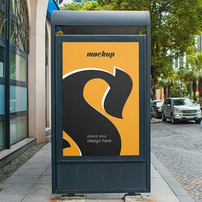 Free Bus Stop Billboard Mockup