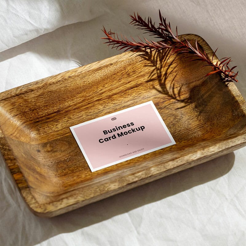 Free Business Card In Deep Wood Plate Mockup
