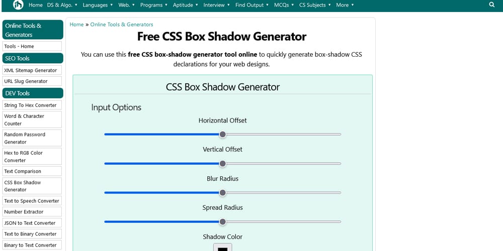 Free CSS Box Shadow Generator