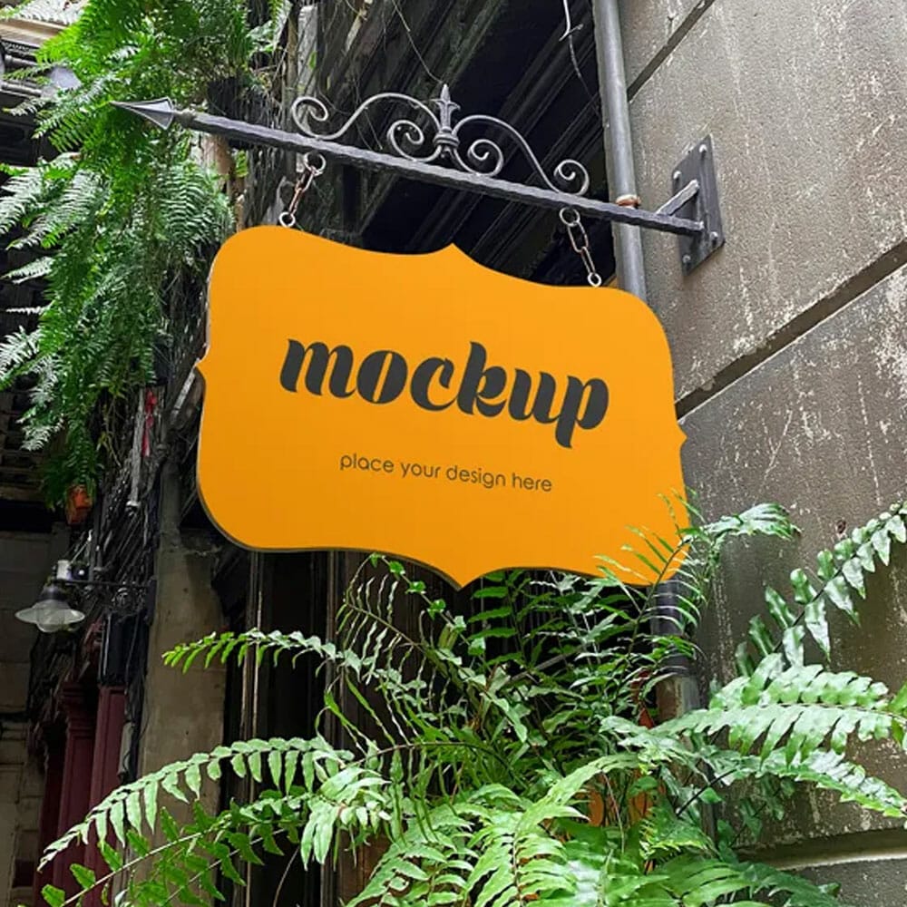 Free Cafe Sign Logo Mockup With Plants