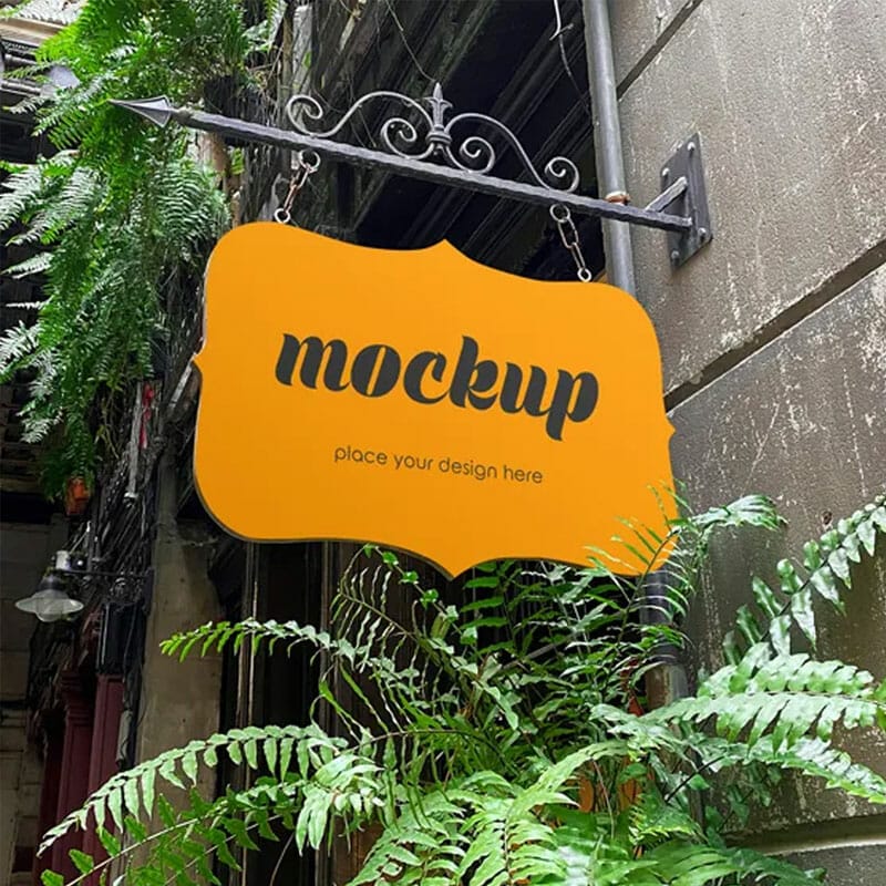 Free Cafe Sign Logo Mockup With Plants