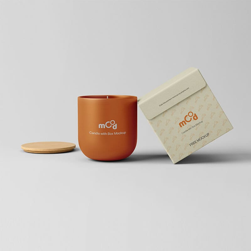 Free Candle With Box Mockup