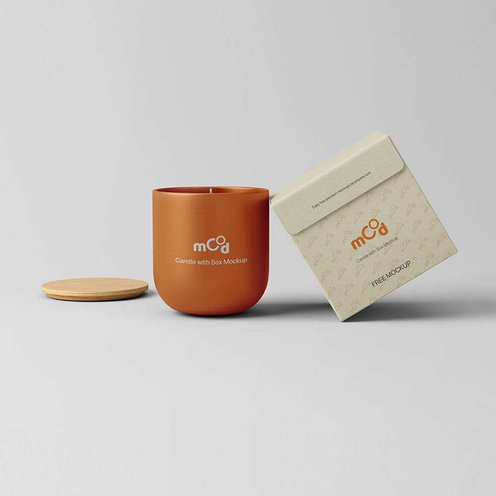 Free Candle With Box Mockup