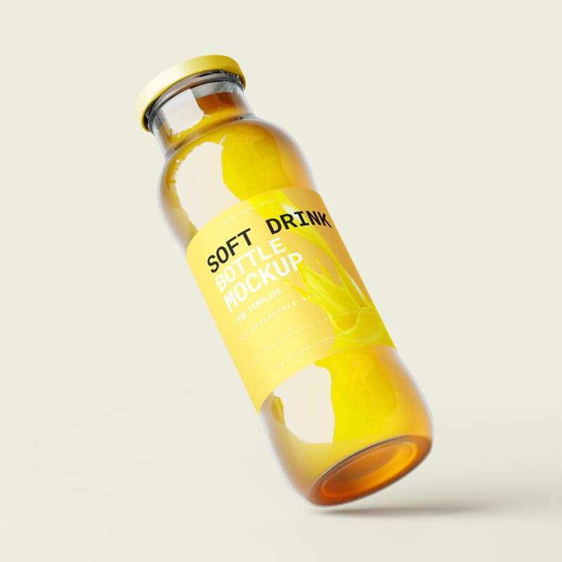 Free Clear Glass Soft Drink Bottle Mockups PSD
