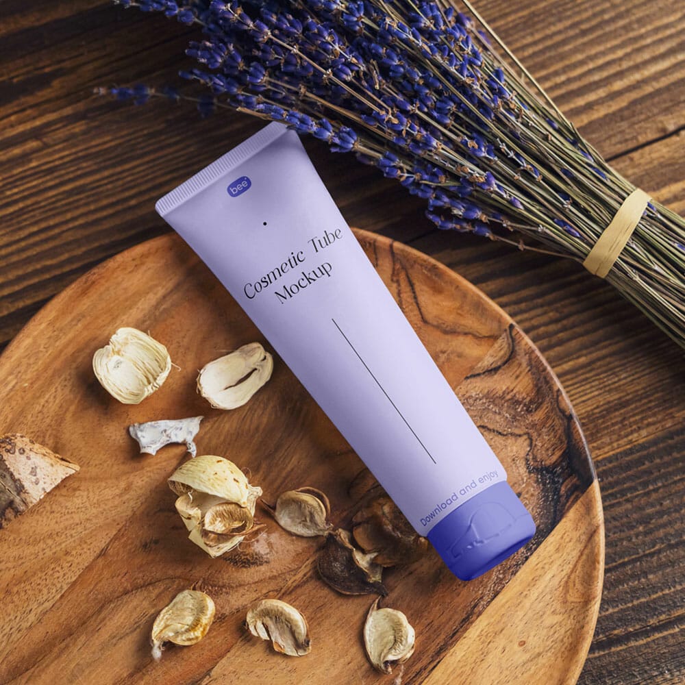 Free Cosmetic Tube With Lavender Mockup