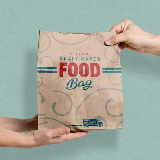 Free Disposable Kraft Paper Food Bag Mockup PSD