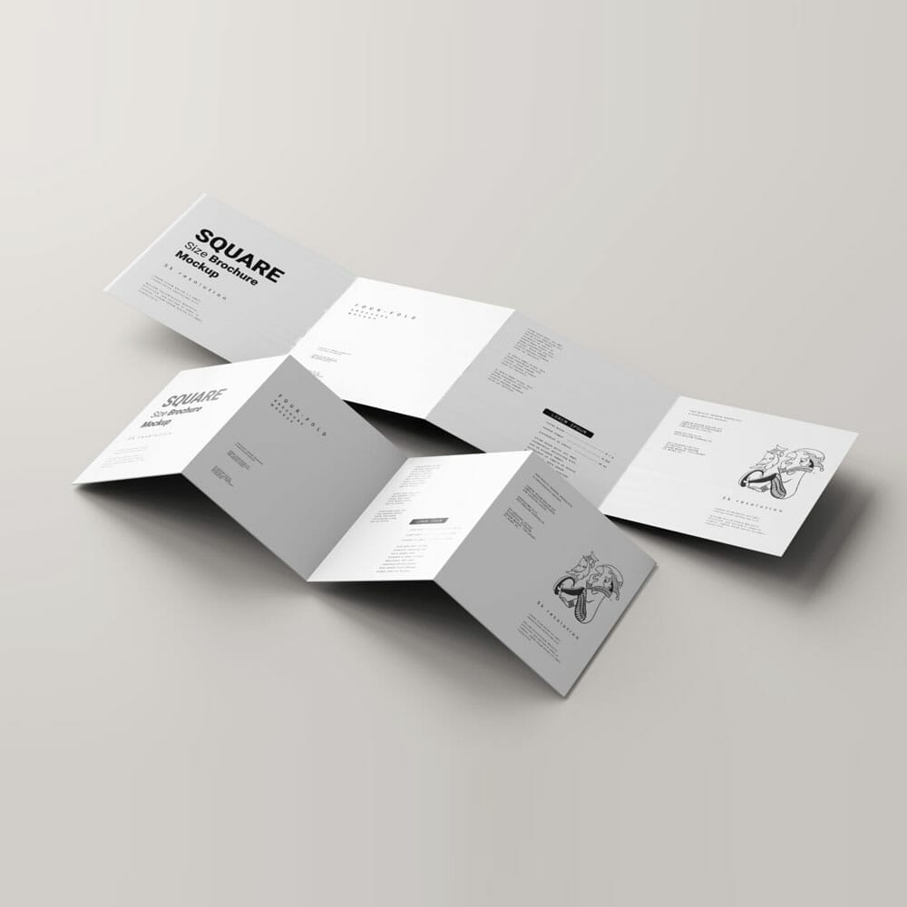 Free Four Fold Square Brochure Mockups