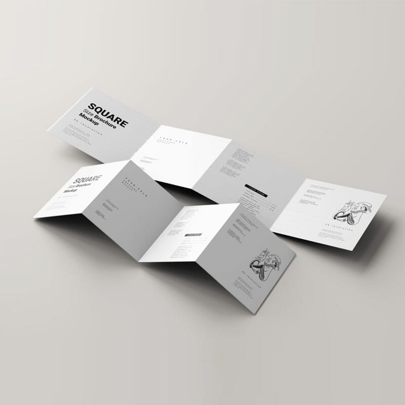 Free Four Fold Square Brochure Mockups