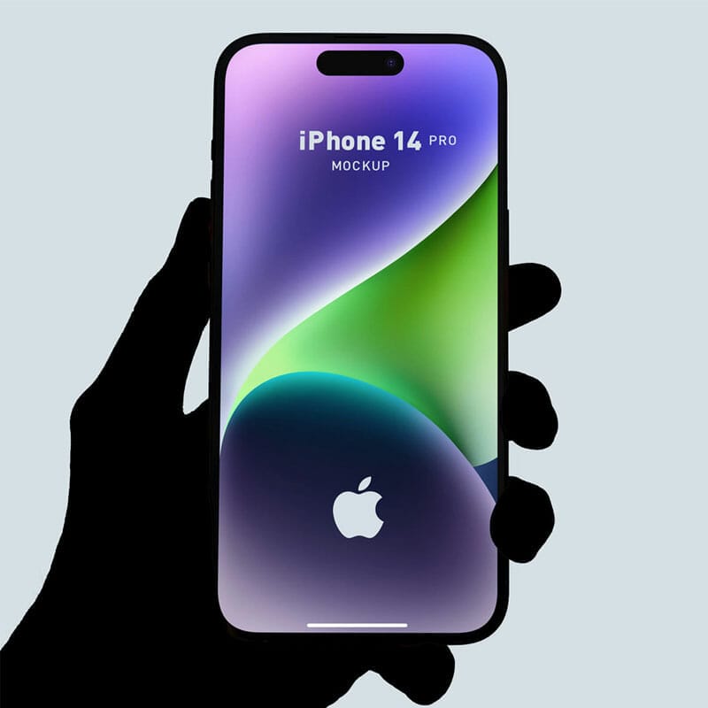 Free Hand Holding Silhouette iPhone 14 Pro Mockup PSD