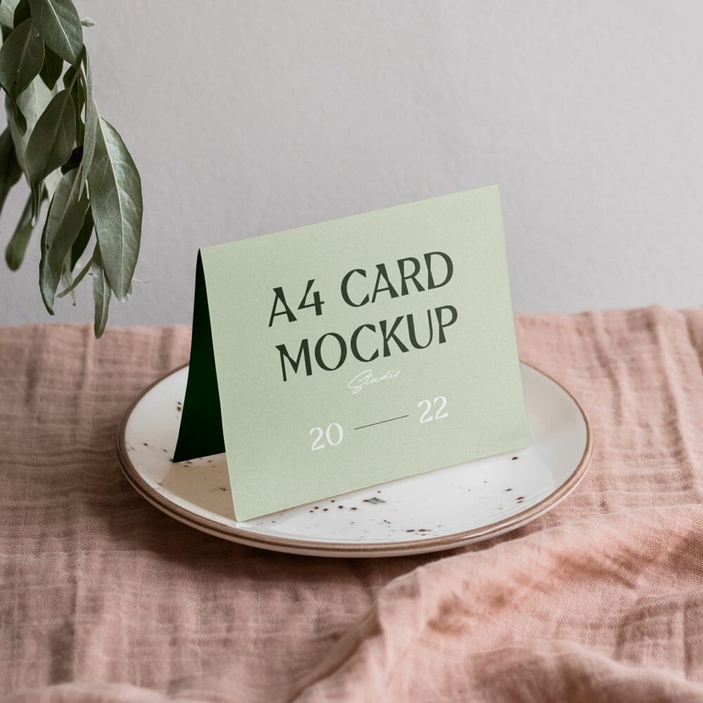 Free Invitation Card On Plate Mockup