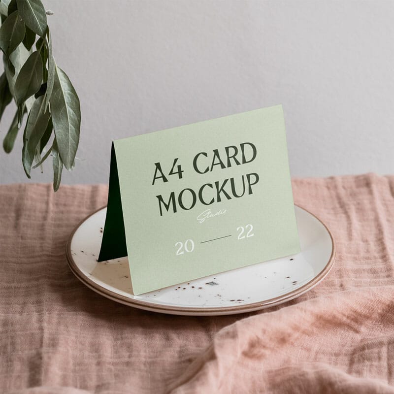 Free Invitation Card On Plate Mockup