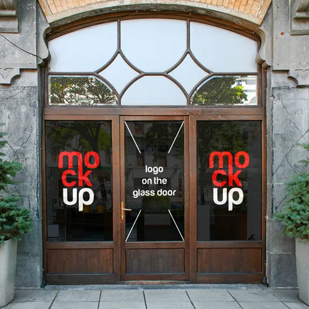 Free Logo Mockup On The Glass Door