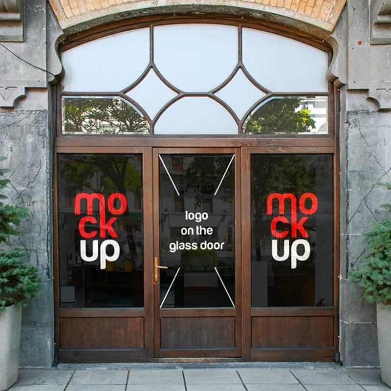 Free Logo Mockup On The Glass Door