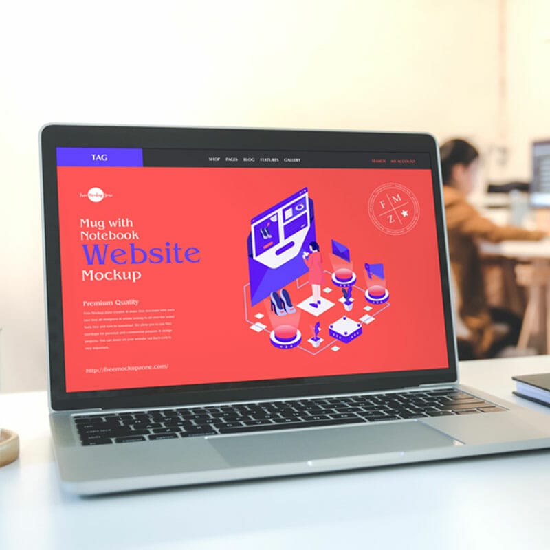 Free Mug With Notebook Website Mockup