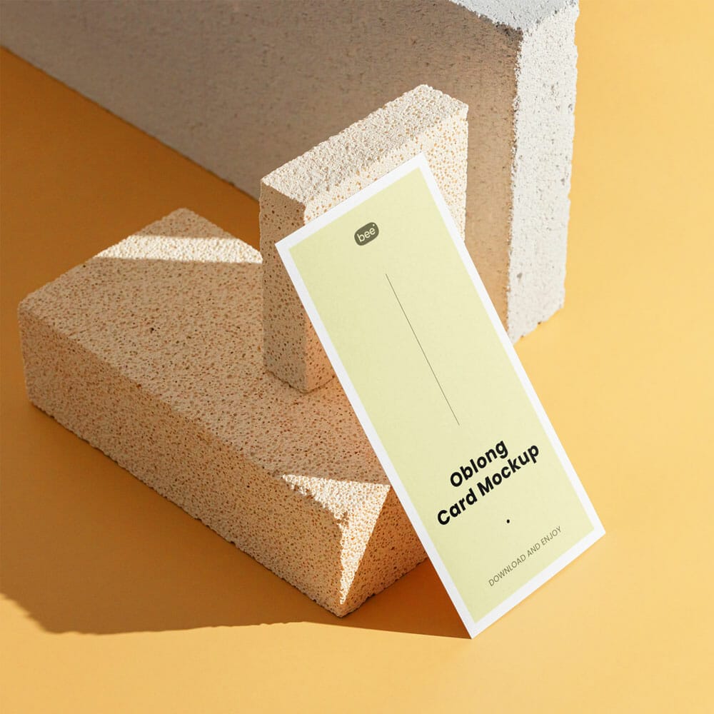 Free Oblong Card With Brick Mockup