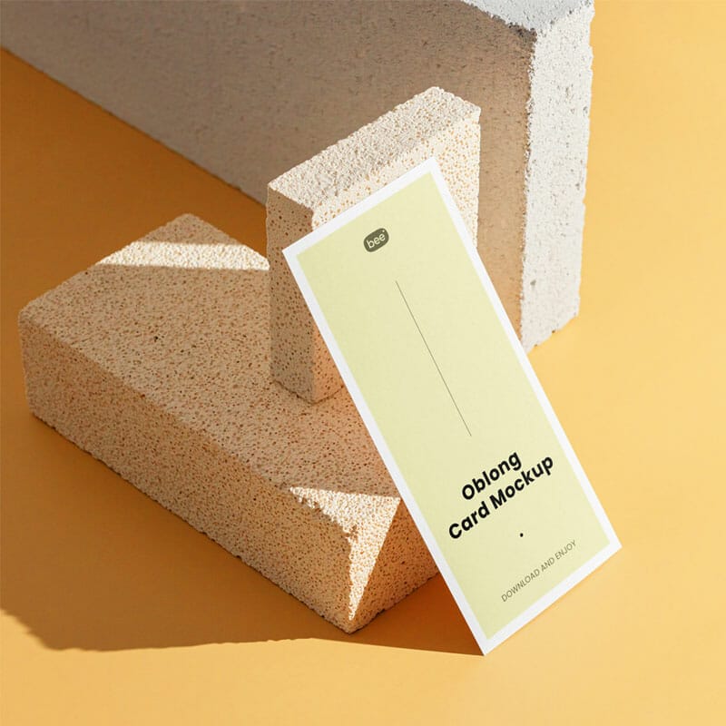 Free Oblong Card With Brick Mockup