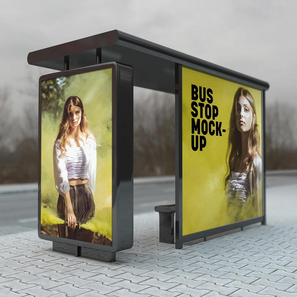 Free Outdoor Advertising Bus Shelter Mockup PSD