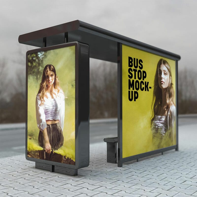 Free Outdoor Advertising Bus Shelter Mockup PSD