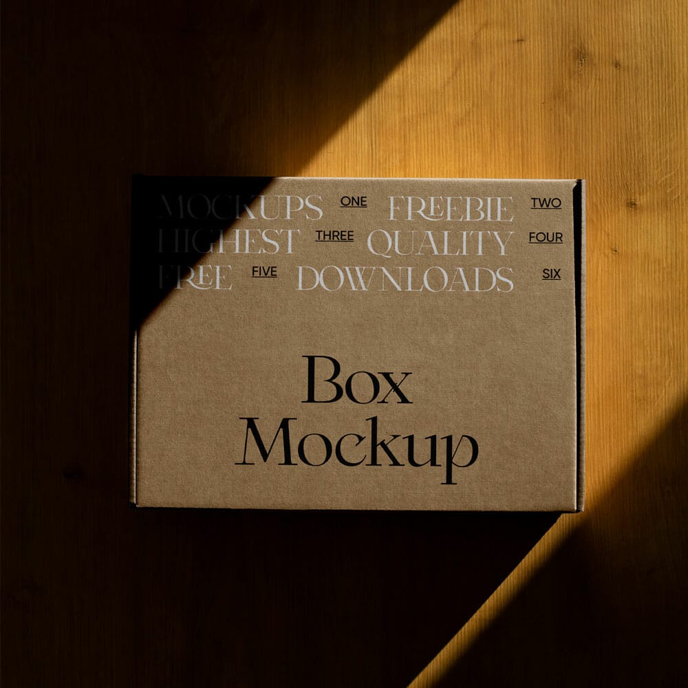 Free Paper Box On Wood Floor Mockup