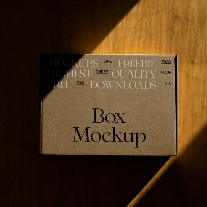 Free Paper Box On Wood Floor Mockup