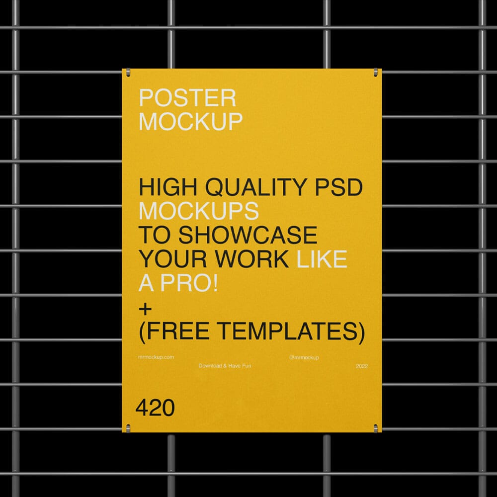 Free Poster With Grille Mockup PSD