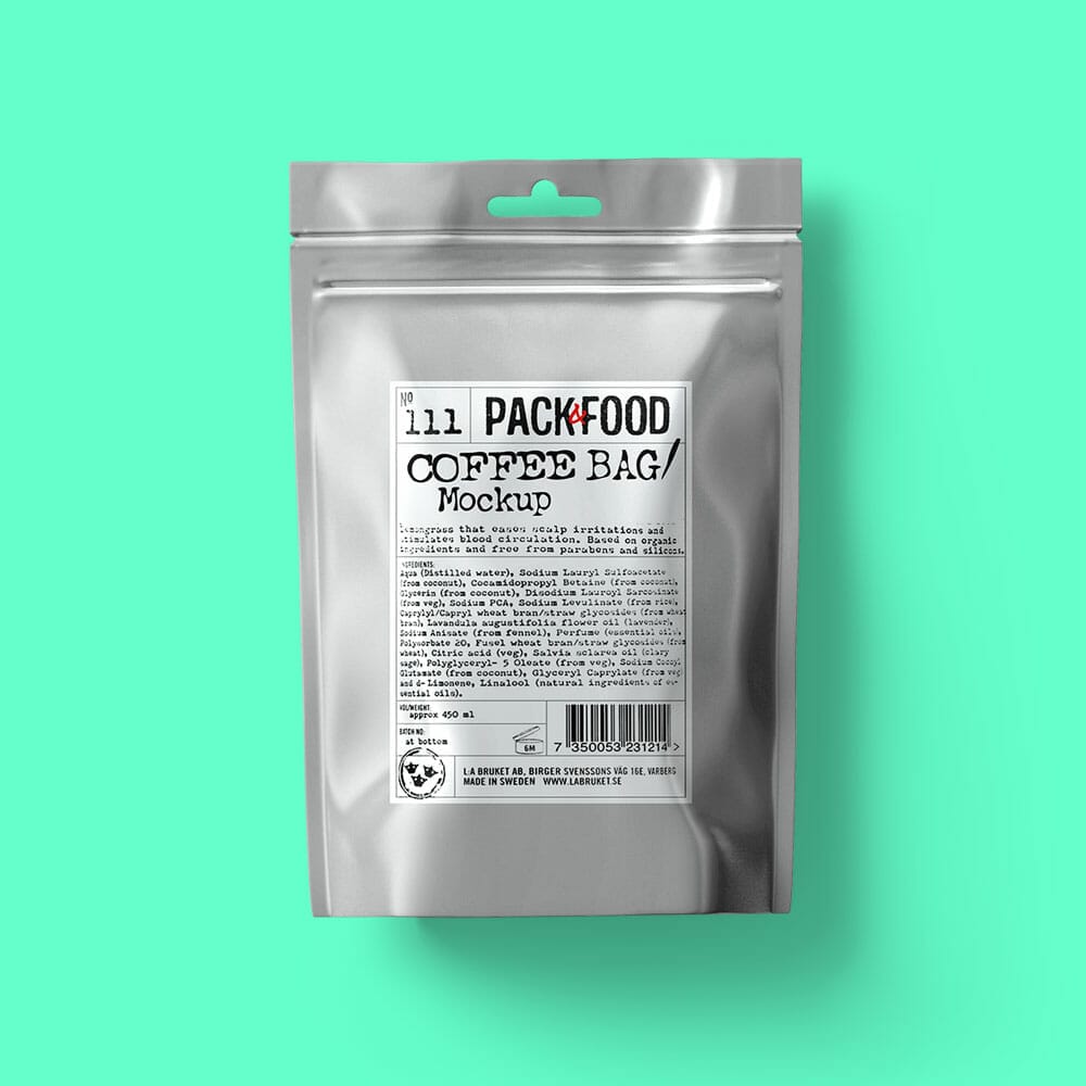 Free Silver Coffee Bag Top View Mockup PSD