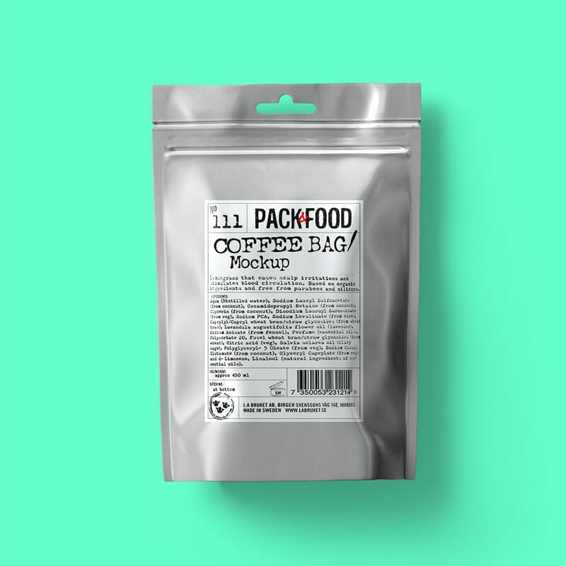 Free Silver Coffee Bag Top View Mockup PSD