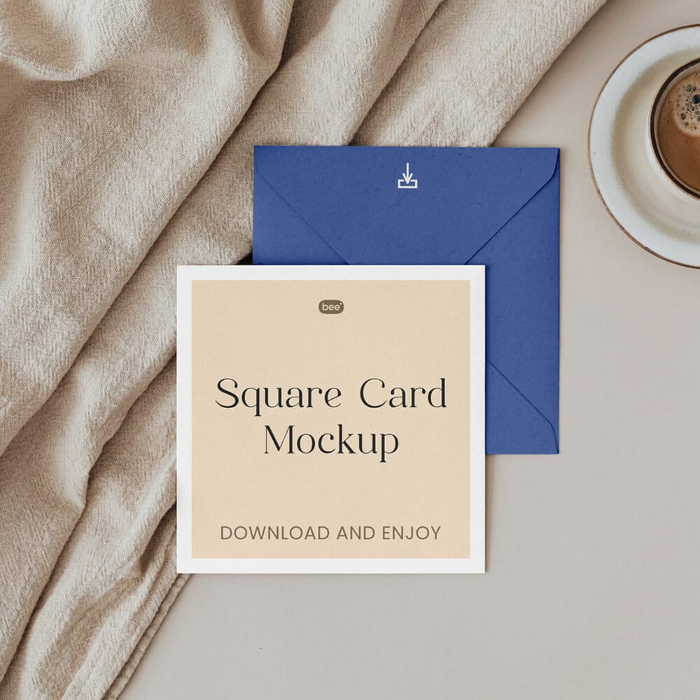 Free Square Card With Envelope Mockup